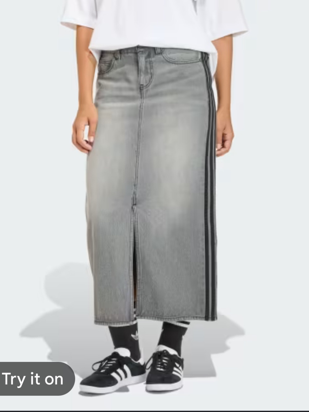 adidas Originals Grey Adicolour 3-Stripes Denim Midi Pencil 100% Cotton Skirt 2